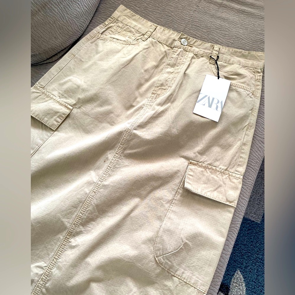 ZARA Tan Cargo Midi Skirt - Size S - NEW - Picture 2 of 4